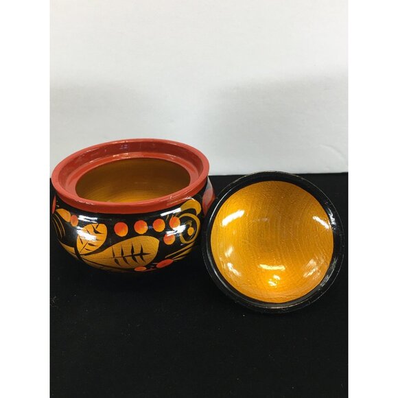 Vintage Russian Khokhloma Lacquered Wood Jar with Lid Painted Red Black - Picture 4 of 10